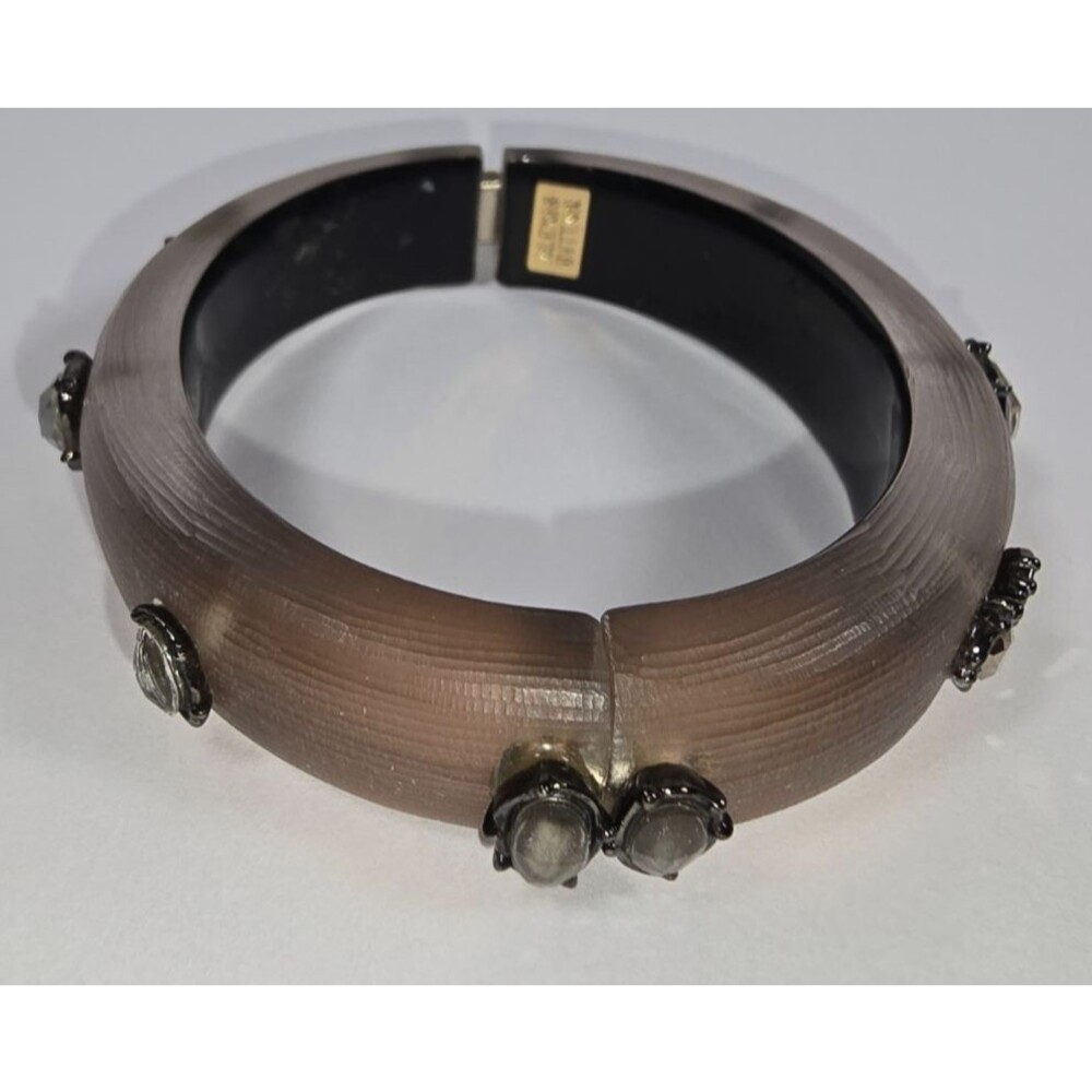 Alexis Bittar Lucite Bangle Bracelet Gold Brown Faceted Crystal Hinged Designer